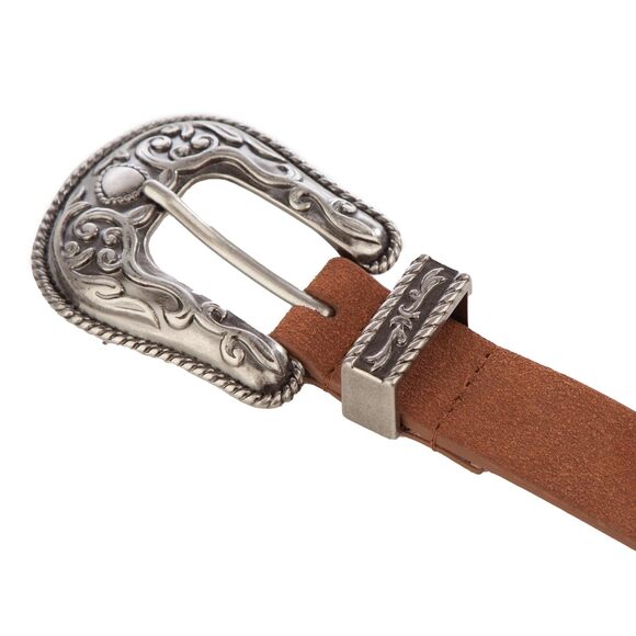 9925 Women's Style Fashion Leather Belt With Metal Buckle, Suede Western-tan, - Picture 3 of 5